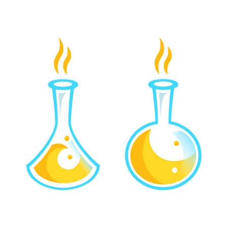 illustration of laboratory apparatus with colorful solutionのイラスト素材