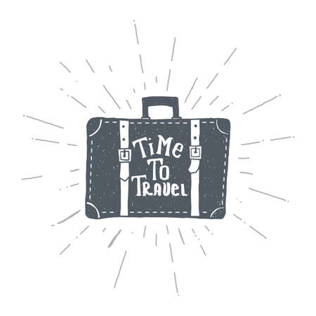 Hand drawn vintage suitcase. Sketch style. Vector illustration. T-shirt print. Poster. Retro badge. Emblem. Travel Bag Journeyのイラスト素材
