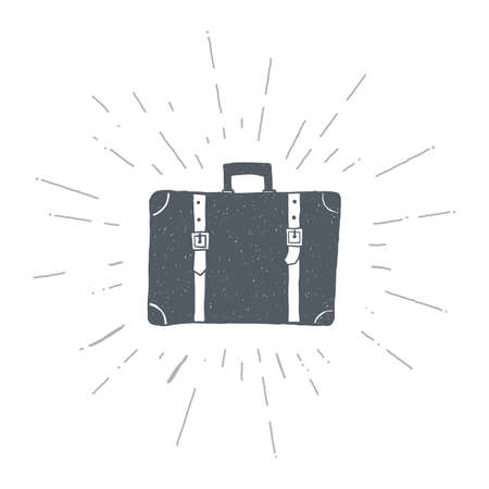 Hand drawn vintage suitcase. Sketch style. Vector illustration. T-shirt print. Poster. Retro badge. Emblem. Travel Bag Journeyの写真素材
