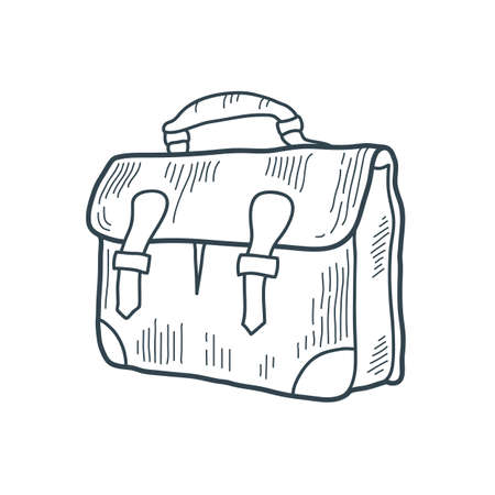 Hand drawn vintage briefcase. Bag. Sketch style. T-shirt print. Poster. Logo. Journey. Tour. Trip. Voyage.のイラスト素材