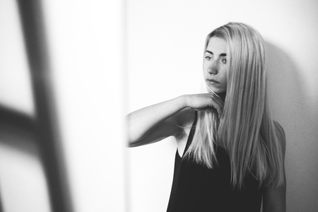 portrait of girl in black and whiteの写真素材
