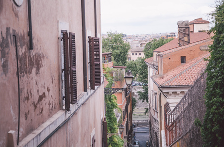 view from a top of narrow street in Romeの写真素材