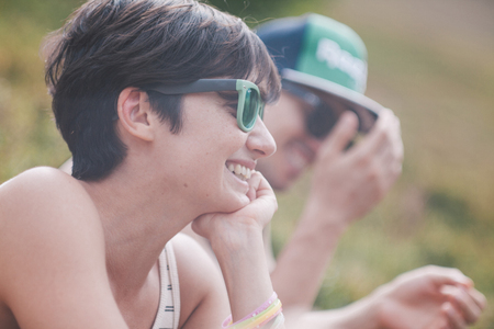 friendly talks outsideの写真素材
