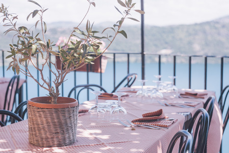 cafe near lake in Romeの写真素材