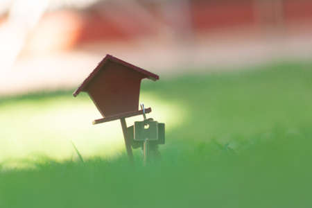 little house with keys hanging on blur backgroundの写真素材