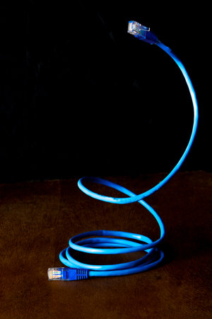Blue network cable unfolded up