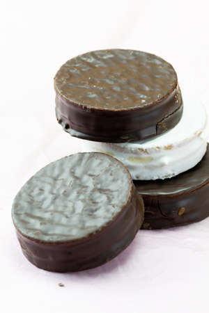 Stacked chocolate and meringue cookieの写真素材