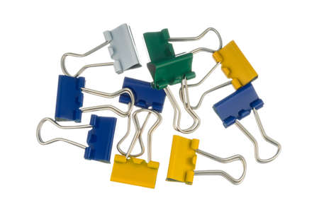 colored stationery clips on a white background, isolated