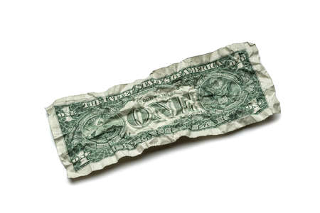 Crumpled dollar bills isolated on white backgroundの写真素材