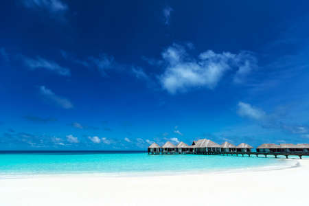 Beautiful beach with water bungalows at Maldivesのeditorial素材