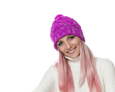 Happy woman in winter outerwearの写真素材