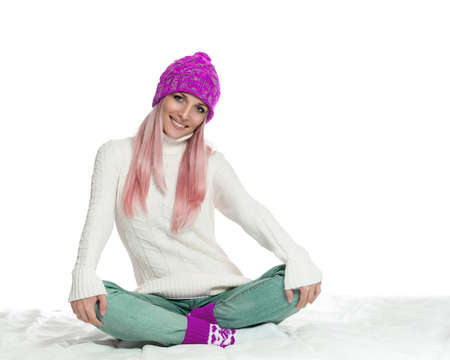 Happy woman in winter outerwearの写真素材