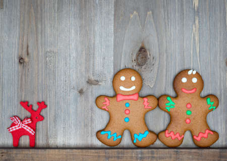 Christmas still life with traditional gingerbread cookies on wood