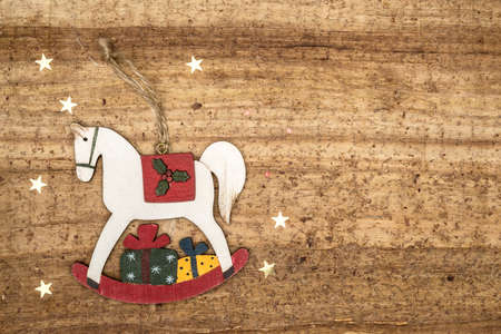 Christmas decorations on wood background. Beautiful Christmas card.の写真素材