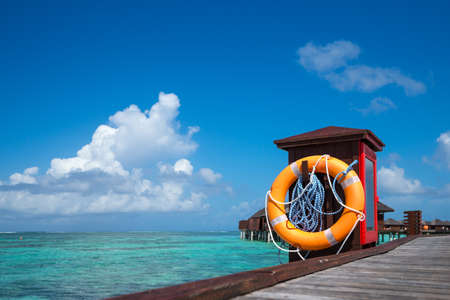 Beautiful beach with water bungalows at Maldives