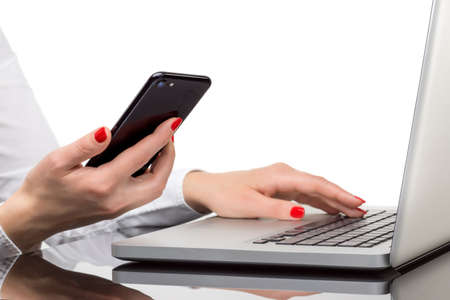 
Online payment, Woman's hands holding smart phone for online shoppingの写真素材