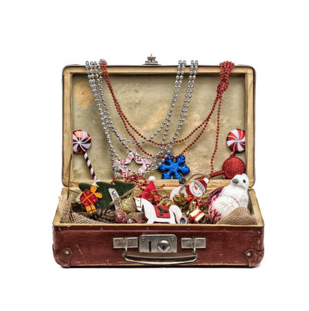 Christmas decorations in an old vintage suitcaseの写真素材