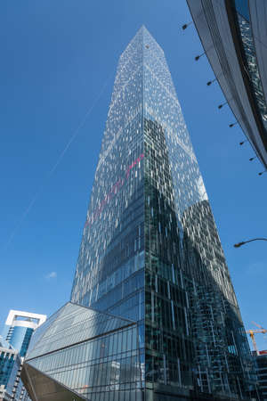 MOSCOW - AUGUST 31, 2017: Futuristic view of Moscow-City skyscrapers. Moscow-City (Moscow International Business Center) is a modern commercial district in central Moscow.のeditorial素材