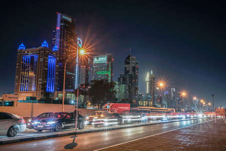 DUBAI,UAE - DECEMBER 31,2017: Street in Dubai with skyscrapersのeditorial素材