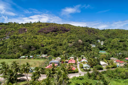 Tropical landscape of Mahe Seychelles, aerial viewのeditorial素材