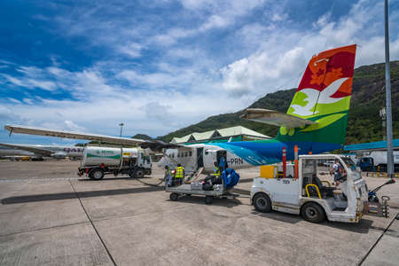 MAHE, SEYCHELLES - OCTOBER 4, 2018: Air Seychelles Plane at Mahe airport in Seychelles. Air Seychelles operates 160 domestic flights a week throughout the archipelago.のeditorial素材
