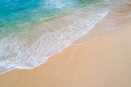 Aerial top view beautiful sea landscape, beach and wave with turquoise sea water with copy space
