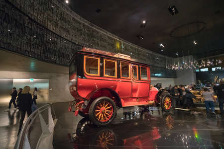 STUTTGART, GERMANY - DECEMBER 30, 2018: Interior of museum "Mercedes Benz Welt". The museum covers the history of the Mercedes-Benz and the brands associated.のeditorial素材