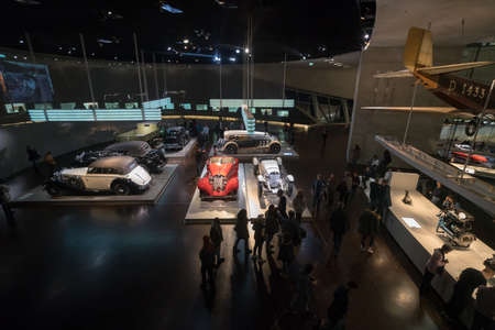 STUTTGART, GERMANY - DECEMBER 30, 2018: Interior of museum "Mercedes Benz Welt". The museum covers the history of the Mercedes-Benz and the brands associated.のeditorial素材