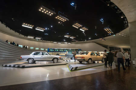 STUTTGART, GERMANY - DECEMBER 30, 2018: Interior of museum Mercedes Benz Welt. The museum covers the...