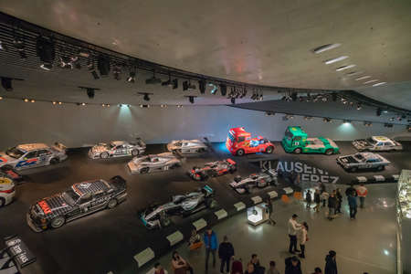 STUTTGART, GERMANY - DECEMBER 30, 2018: Interior of museum "Mercedes Benz Welt". The museum covers the history of the Mercedes-Benz and the brands associated.のeditorial素材
