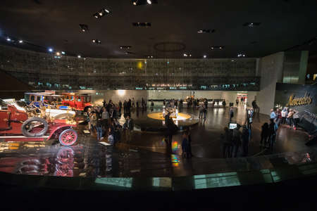 STUTTGART, GERMANY - DECEMBER 30, 2018: Interior of museum "Mercedes Benz Welt". The museum covers the history of the Mercedes-Benz and the brands associated.のeditorial素材