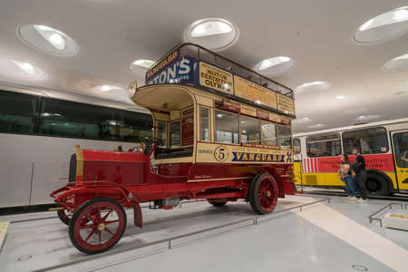 STUTTGART, GERMANY - DECEMBER 30, 2018: Interior of museum "Mercedes Benz Welt". The museum covers the history of the Mercedes-Benz and the brands associated.のeditorial素材