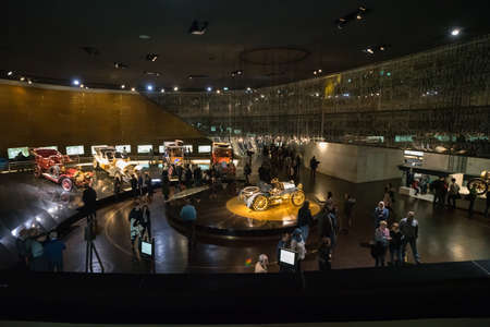 STUTTGART, GERMANY - DECEMBER 30, 2018: Interior of museum "Mercedes Benz Welt". The museum covers the history of the Mercedes-Benz and the brands associated.のeditorial素材