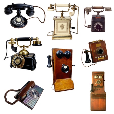 old phone isolated on white backgroundの写真素材