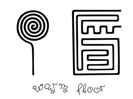 Vector illustration of floor heating systems with hand lettering.のイラスト素材