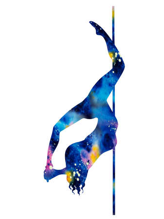 silhouette of girl and pole on a white background. Pole dance illustration for striptease dancers,...