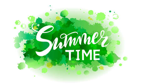 Vector illustration Summer time on abstract spot green watercolor background.のイラスト素材