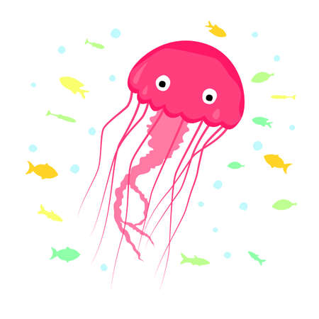 jellyfish flat character isolated on cayn spot background.のイラスト素材
