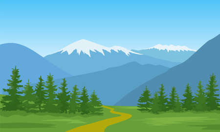 Vector illustration of a mountain landscape with a forest.のイラスト素材