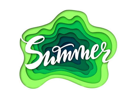 Template with lettering Summer on papercut backrgoundのイラスト素材