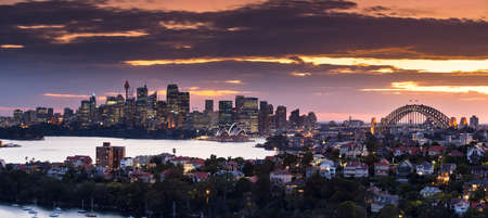 Sydney Harbour at sunset from Mosman bayのeditorial素材