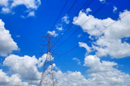 high voltage post.High-voltage tower sky backgroundの写真素材
