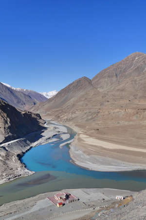 Confluence of Zanskar and Indus rivers - Leh, Ladakh, Indiaの写真素材