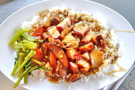 BBQ Pork and Crispy Pork with Riceの写真素材