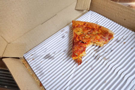 Leftover pizza in boxの写真素材