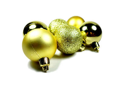 golden christmas balls on white backgroundの写真素材
