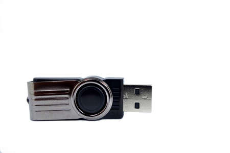 Black and silver USB stick flash drive isolated on white background