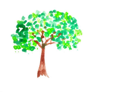 naive water color painting of green treeの写真素材