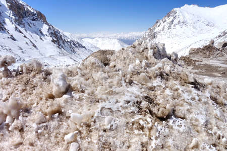 Leh Manali Highway, covering by snow and ice in winter India