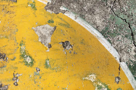 Old painted concrete floor. Ruin basketball court.